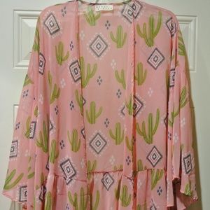 Women's 2x Dusty Rose Cactus and Aztec design Kimono